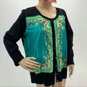 AB Studio Black and Teal Cardigan with Green Accents